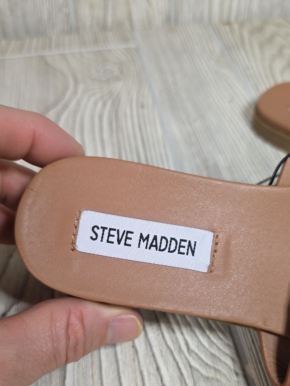 Steve Madden Roceen Leather Slide Sandals Tan Womens Size 6 NEW - Picture 11 of 12